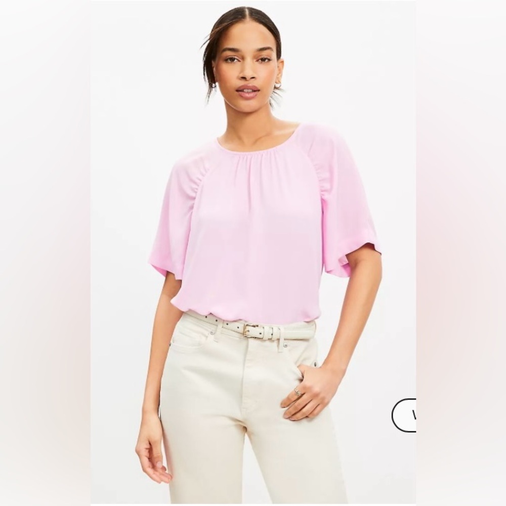 LOFT Ruched Raglan Mixed Media Top